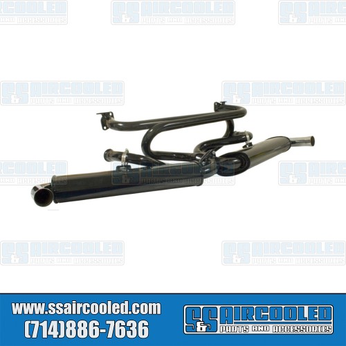 Dual Quiet Pack Exhaust System, 1-3/8in. 3-Bolt Street Header w/Mufflers, Black w/Chrome Tips Dual Quiet Pack Exhaust System, 1-3/8in. 3-Bolt Street Header w/Mufflers, Black w/Chrome Tips