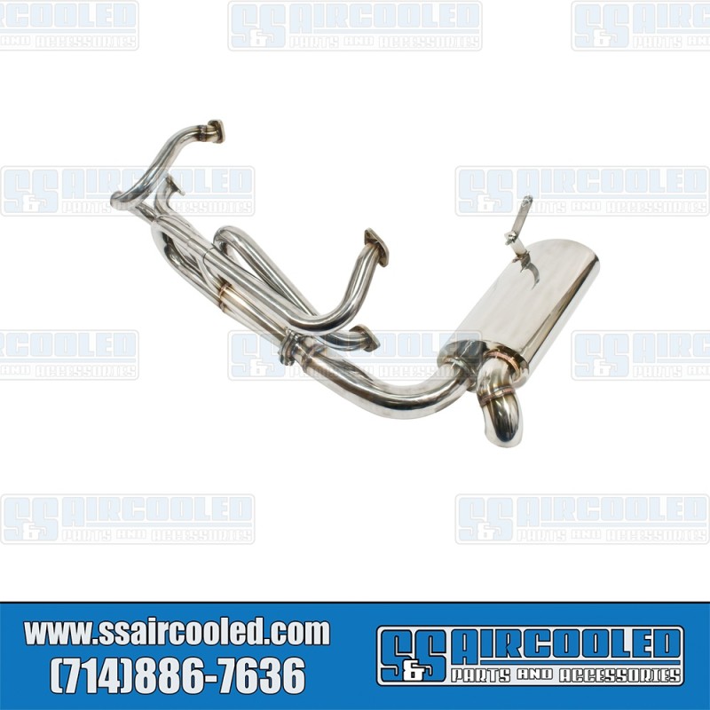 EMPI VW Sideflow Exhaust System, 1-1/2in. 3-Bolt Header w/Muffler, Stainless Steel, 00-3255-0, VW Bus EMPI VW Sideflow Exhaust System, 1-1/2in. 3-Bolt Header w/Muffler, Stainless Steel, 00-3255-0, VW Bus