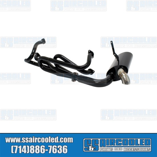 EMPI VW Sideflow Exhaust System, 1-1/2in. 3-Bolt Header w/Muffler, Black w/Stainless Steel Tip, 00-3256-0, VW Bus EMPI VW Sideflow Exhaust System, 1-1/2in. 3-Bolt Header w/Muffler, Black w/Stainless Steel Tip, 00-3256-0, VW Bus