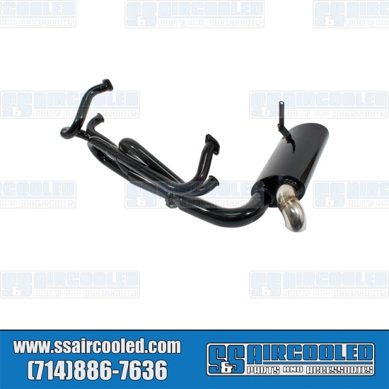 EMPI VW Sideflow Exhaust System, 1-1/2in. 3-Bolt Header w/Muffler, Black w/Stainless Steel Tip, 00-3257-0, VW Bus EMPI VW Sideflow Exhaust System, 1-1/2in. 3-Bolt Header w/Muffler, Black w/Stainless Steel Tip, 00-3257-0, VW Bus