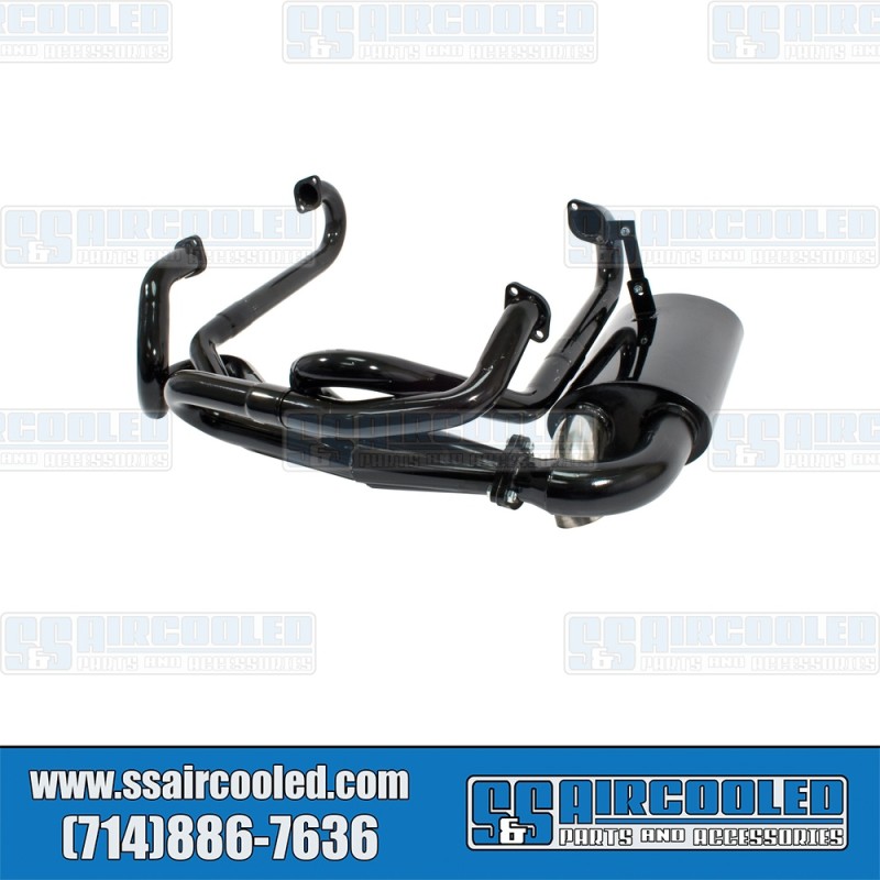 EMPI VW Sideflow Exhaust System, 1-5/8in. 3-Bolt Header w/Muffler, Black w/Stainless Steel Tip, 00-3263-0, VW Bug, Super Beetle, Ghia EMPI VW Sideflow Exhaust System, 1-5/8in. 3-Bolt Header w/Muffler, Black w/Stainless Steel Tip, 00-3263-0, VW Bug, Super Beetle, Ghia