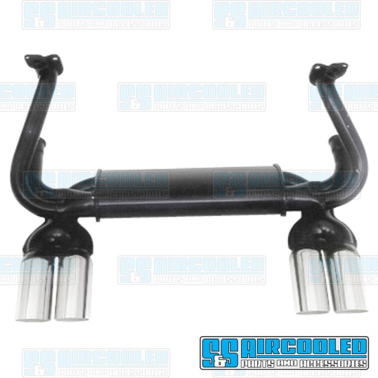 EMPI VW 4 Tip Exhaust System, 1-3/8in. Header, Black w/Chrome Tips, 00-3414-0