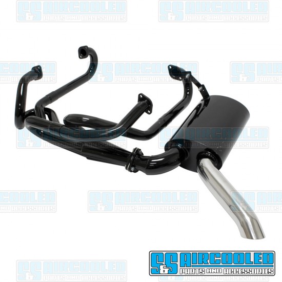 EMPI VW Sideflow Exhaust System, 1-1/2in. Header w/Muffler, Black w/Stainless Steel Tip, 00-3450-0 EMPI VW Sideflow Exhaust System, 1-1/2in. Header w/Muffler, Black w/Stainless Steel Tip, 00-3450-0