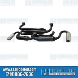 Tuck-Away Dual Glass Pack Exhaust System, 1-1/2in. 3-Bolt Street Header w/Mufflers, Black w/Chrome Tips