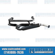 Single Glass Pack Exhaust System, 1-3/8in. 3-Bolt Street Header w/Muffler, Black w/Chrome Tip