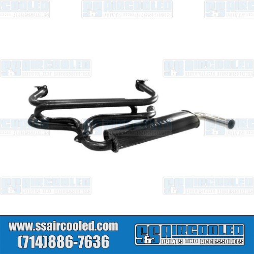 Single Quiet Pack Exhaust System, 1-3/8in. 3-Bolt Street Header w/Muffler, Black w/Chrome Tip Single Quiet Pack Exhaust System, 1-3/8in. 3-Bolt Street Header w/Muffler, Black w/Chrome Tip
