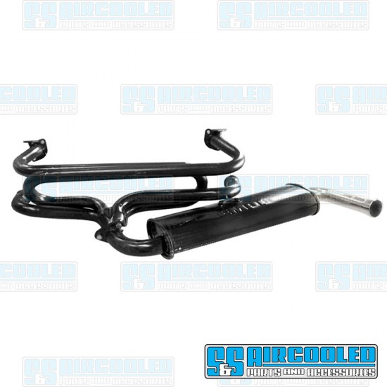 EMPI Single Quiet Pack Exhaust System, 1-3/8in. Header, Black w/Chrome Tip EMPI Single Quiet Pack Exhaust System, 1-3/8in. Header, Black w/Chrome Tip