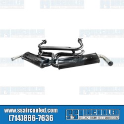 Dual Quiet Pack Exhaust System, 1-3/8in. 3-Bolt Street Header w/Mufflers, Black w/Chrome Tips Dual Quiet Pack Exhaust System, 1-3/8in. 3-Bolt Street Header w/Mufflers, Black w/Chrome Tips