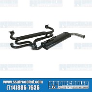Single Quiet Pack Exhaust System, 1-3/8in. 3-Bolt Street Header w/Muffler, Black w/Chrome Tip Single Quiet Pack Exhaust System, 1-3/8in. 3-Bolt Street Header w/Muffler, Black w/Chrome Tip