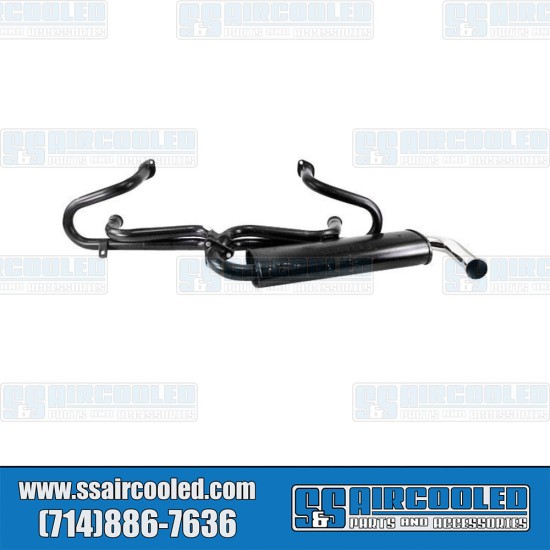 EMPI VW Single Quiet Pack Exhaust System, 1-3/8in. 3-Bolt Street Header w/Muffler, Black w/Chrome Tip, 00-3661-0, VW Type 3 EMPI VW Single Quiet Pack Exhaust System, 1-3/8in. 3-Bolt Street Header w/Muffler, Black w/Chrome Tip, 00-3661-0, VW Type 3