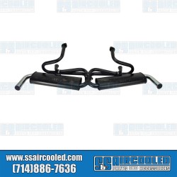Dual Quiet Pack Exhaust System, 1-3/8in. 3-Bolt Street Header w/Mufflers, Black w/Chrome Tips