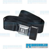 Seat Belt, 2 Point Lap Belt w/Silver Push Button Latch, Black