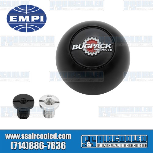Shifter Knob, Bugpack Logo, Aluminum, Black Shifter Knob, Bugpack Logo, Aluminum, Black