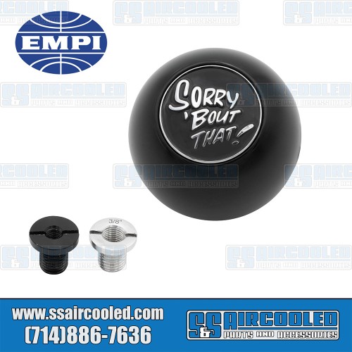 Shifter Knob, Sorry Bout That Logo, Aluminum, Black Shifter Knob, Sorry Bout That Logo, Aluminum, Black