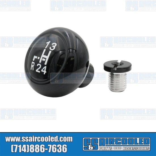 EMPI VW Shifter Knob, Stock Style w/Shift-Pattern, Aluminum, Black, 00-4690-0, VW Bug, Ghia, Super Beetle, Bus, Type 3, Thing