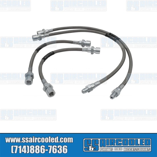EMPI VW Brake Hose Kit, Braided Stainless Steel, Front & Rear, Left & Right, 00-5585-0, VW Bug