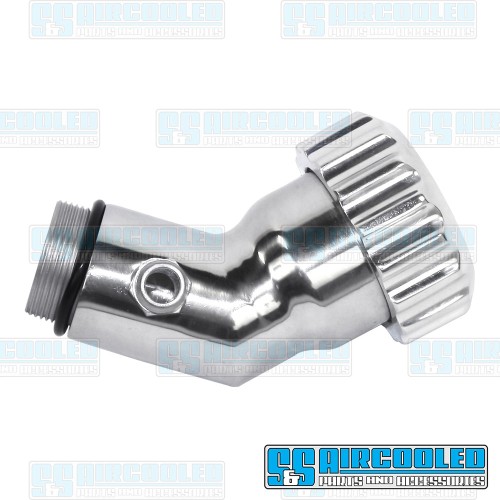 Oil Filler, Angled, Vented, Polished w/Grooved Cap