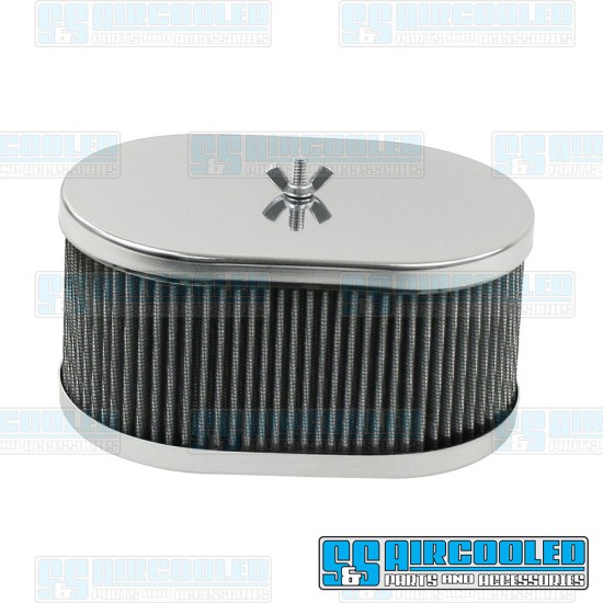 EMPI VW Air Filter Assembly, IDF/DRLA/HPMX, Oval, Gauze, Chrome, 00-8714-0