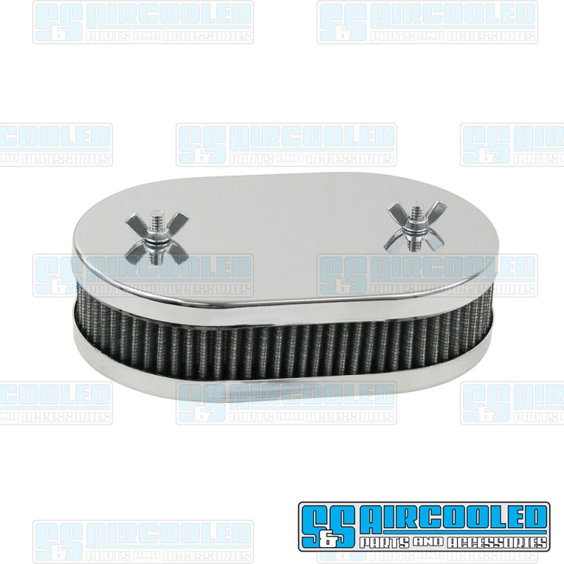 EMPI VW Air Filter Assembly, DCNF, Oval, Gauze Element, Chrome, 00-8726-0 EMPI VW Air Filter Assembly, DCNF, Oval, Gauze Element, Chrome, 00-8726-0