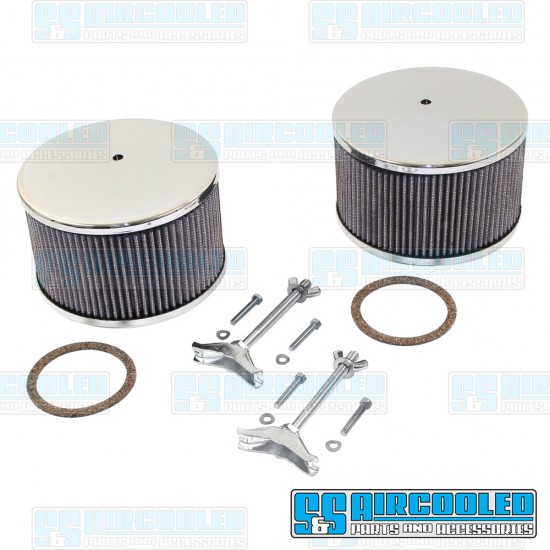 EMPI VW Air Filter Assembly, Kadron/Brosol/Solex/40K, Round, Gauze, Chrome, 00-8801-0