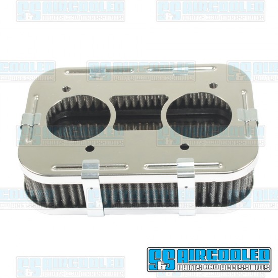 EMPI VW Air Filter Assembly, IDF/DRLA/HPMX/D, Rectangle, Gauze Element, Chrome, 00-9024-0