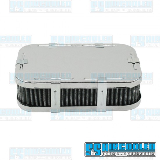 EMPI VW Air Filter Assembly, DFV/DFAV/DFEV, Rectangle, Gauze Element, Chrome, 00-9032-0