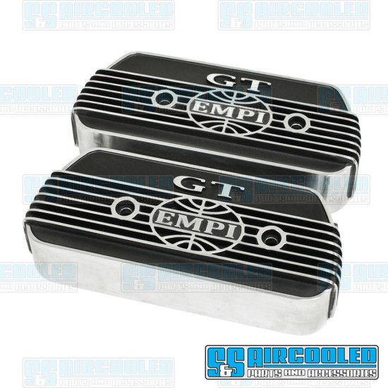 EMPI VW Valve Covers, Bolt On, Aluminum, Polished w/Black Inset, 00-8854-0