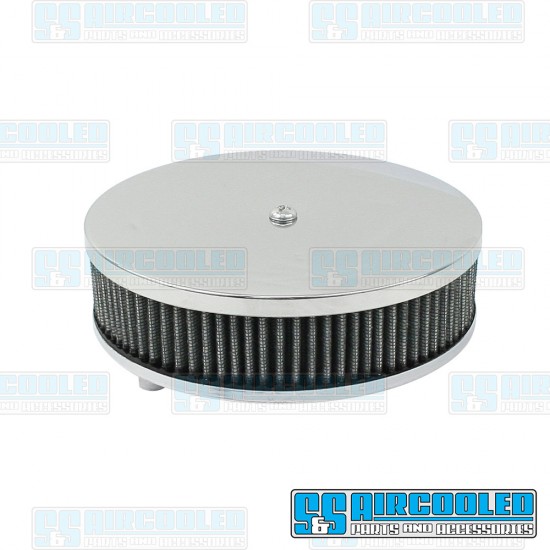 EMPI VW Air Filter Assembly, Stock/ICT/EPC, Round, Gauze, Chrome, 00-8957-0