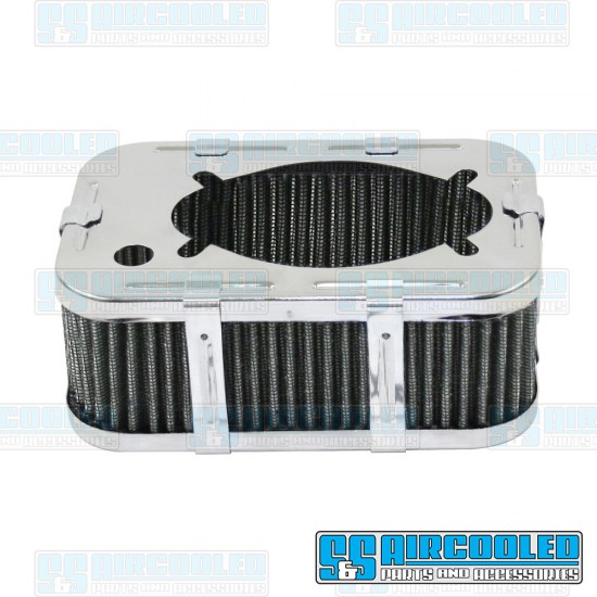 EMPI VW Air Filter Assembly, DFV/DFAV/DFEV, Rectangle, Gauze Element, Chrome, 00-8809-0