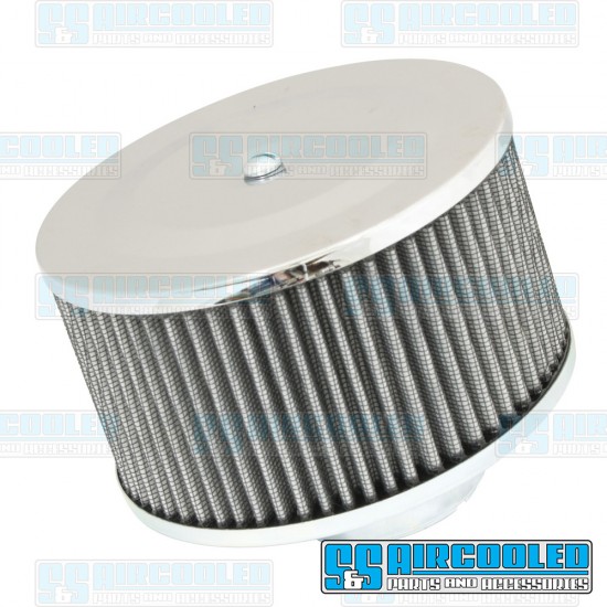 EMPI VW Air Filter Assembly, Stock/ICT/EPC, Round, Gauze Element, Chrome, 00-9045-0