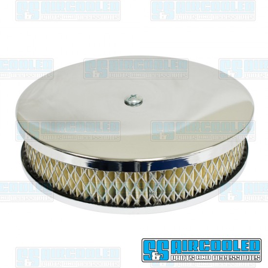  VW Air Filter Assembly, Stock/ICT/EPC, Round, Low Profile, Paper, Chrome, AC129781B