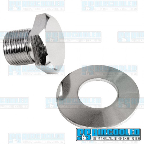 Crankshaft Pulley Bolt & Washer, 111600cc, Stock Length, Chrome, VW