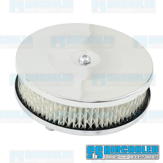 EMPI VW Air Filter Assembly, Stock/ICT/EPC, Round, Paper, Chrome, 00-9183-0