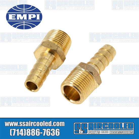 EMPI VW Oil Hose Fitting, 3/8 NPT Male to 3/8 Hose Barb, Brass, 00-9211-0