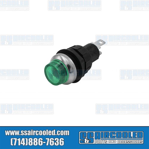 Dash Indicator/Warning Light, 9/16" Lens, Green Dash Indicator/Warning Light, 9/16" Lens, Green