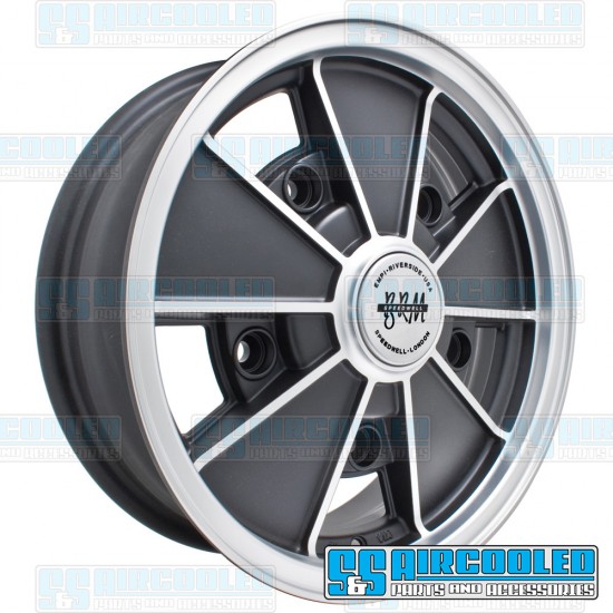EMPI VW Wheel, BRM, 15x5, 5x205 Pattern, Gloss Black w/Polished Spokes & Lip, 00-9676-0