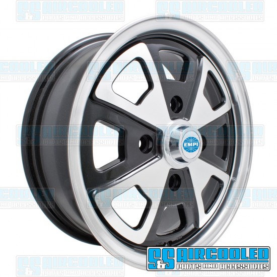 EMPI VW Wheel, 914 Alloy, 15x5.5, 4x130 Pattern, Black w/Polished Spokes & Lip, 00-9681-0