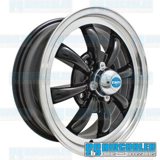 EMPI VW Wheel, GT-8, 8 Spoke, 15x5.5, 4x130 Pattern, Gloss Black w/Polished Lip, 00-9682-0 EMPI VW Wheel, GT-8, 8 Spoke, 15x5.5, 4x130 Pattern, Gloss Black w/Polished Lip, 00-9682-0