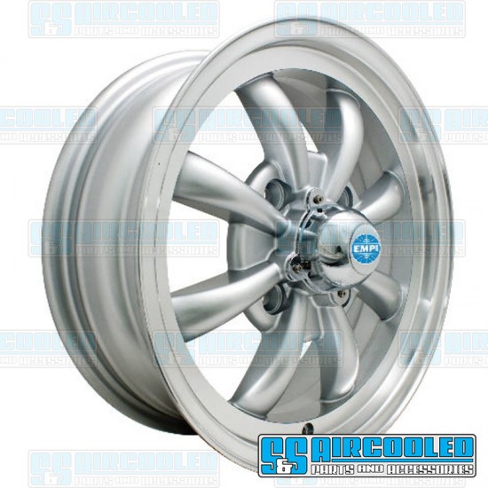 EMPI VW Wheel, GT-8, 8 Spoke, 15x5.5, 4x130 Pattern, Silver w/Polished Lip, 00-9685-0