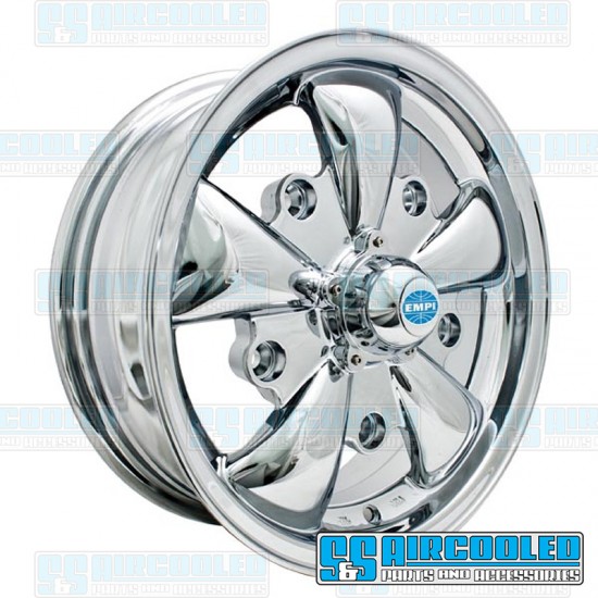 EMPI VW Wheel, GT-5, 5 Spoke, 15x5.5, 5x205 Pattern, Chrome, 00-9686-0