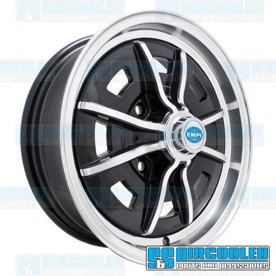 EMPI VW Wheel, Sprintstar, 15x5, 4x130 Pattern, Gloss Black w/Polished Spokes and Lip, 00-9688-0