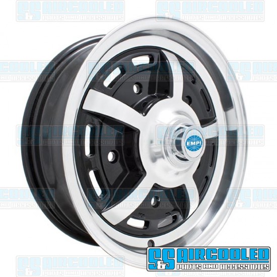 EMPI VW Wheel, Sprintstar, 15x5, 5x205 Pattern, Gloss Black w/Polished Spokes & Lip, 00-9689-0
