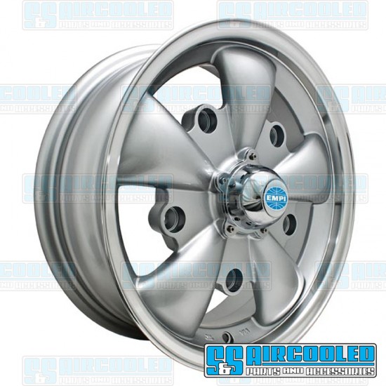 EMPI VW Wheel, GT-5, 5 Spoke, 15x5.5, 5x205 Pattern, Silver w/Polished Lip, 00-9691-0
