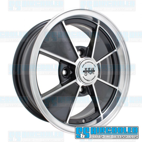 EMPI VW Wheel, BRM, 15x5.5, 4x130 Pattern, Gloss Black w/Polished Lip, 00-9735-0