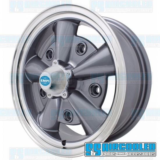 EMPI VW Wheel, 5-Rib, 15x5.5, 5x205 Pattern, Anthracite w/Polished Lip, 00-9750-0