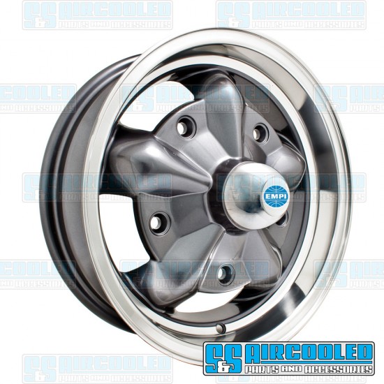 EMPI VW Wheel, Torque Star, 15x5, 5x205 Pattern, Anthracite w/Polished Lip, 00-9754-0