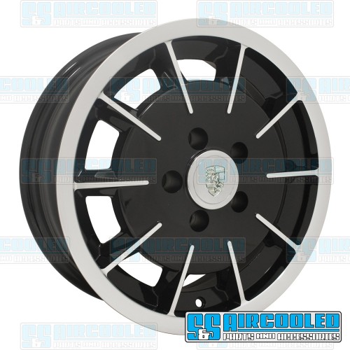 Wheel, Gasser, 15x5.5, 5x112 Pattern, Gloss Black w/Polished Spokes & Lip