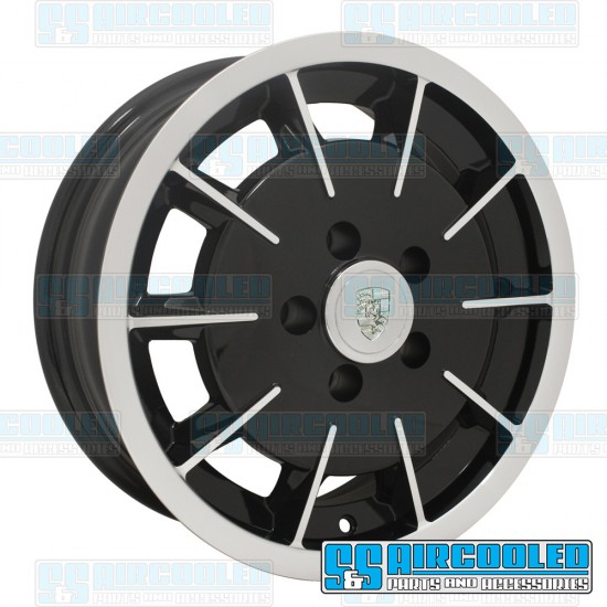 EMPI VW Wheel, Gasser, 15x5.5, 5x112 Pattern, Gloss Black w/Polished Spokes & Lip, 10-1082-0