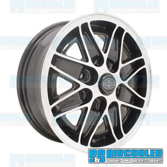 EMPI VW Wheel, Cosmo, 15x5.5, 4x130 Pattern, Gloss Black w/Polished Spokes & Lip, 10-1100-0