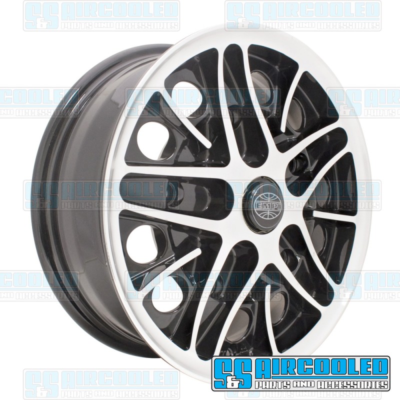EMPI VW Wheel, Cosmo, 15x5.5, 5x205 Pattern, Gloss Black w/Polished Spokes & Lip, 10-1101-0 EMPI VW Wheel, Cosmo, 15x5.5, 5x205 Pattern, Gloss Black w/Polished Spokes & Lip, 10-1101-0